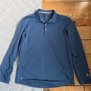 Adidas Men's Blue Long Sleeve Polo Shirt Medium